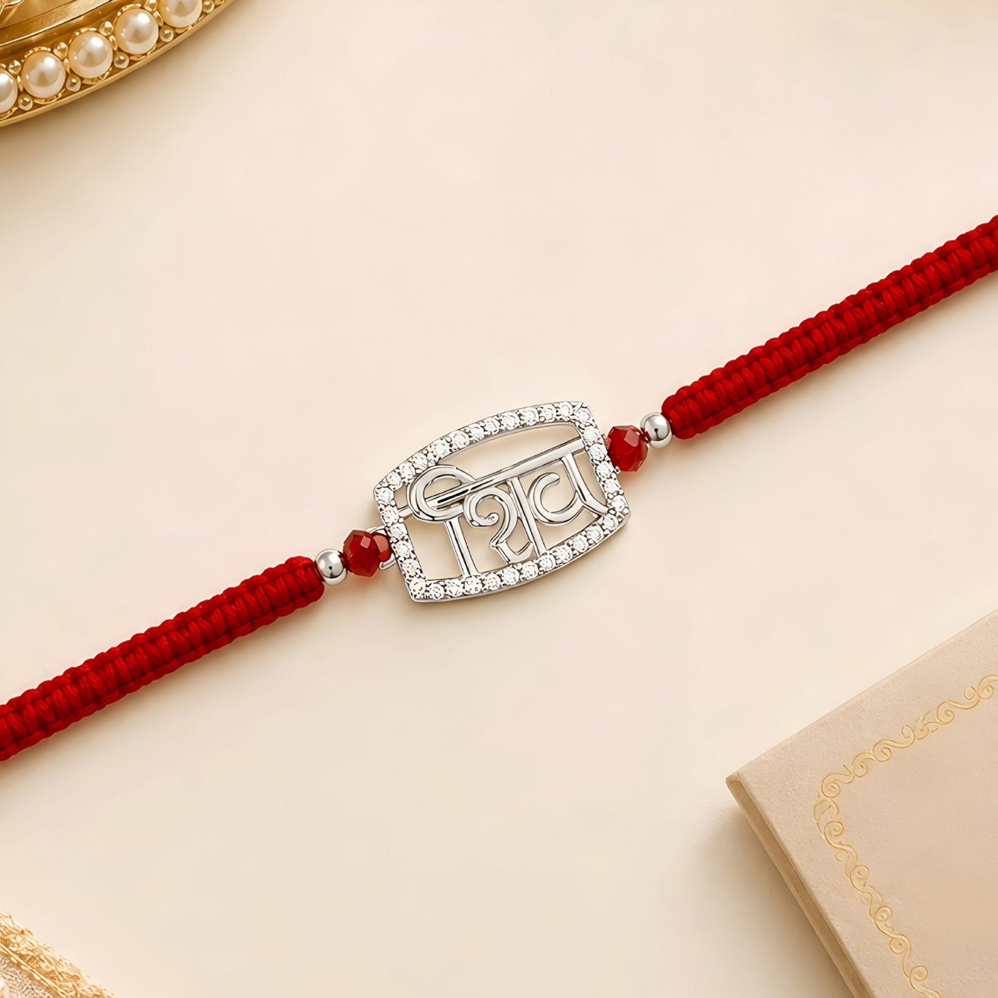 Shiv 925 silver Rakhi with red braided thread for brother