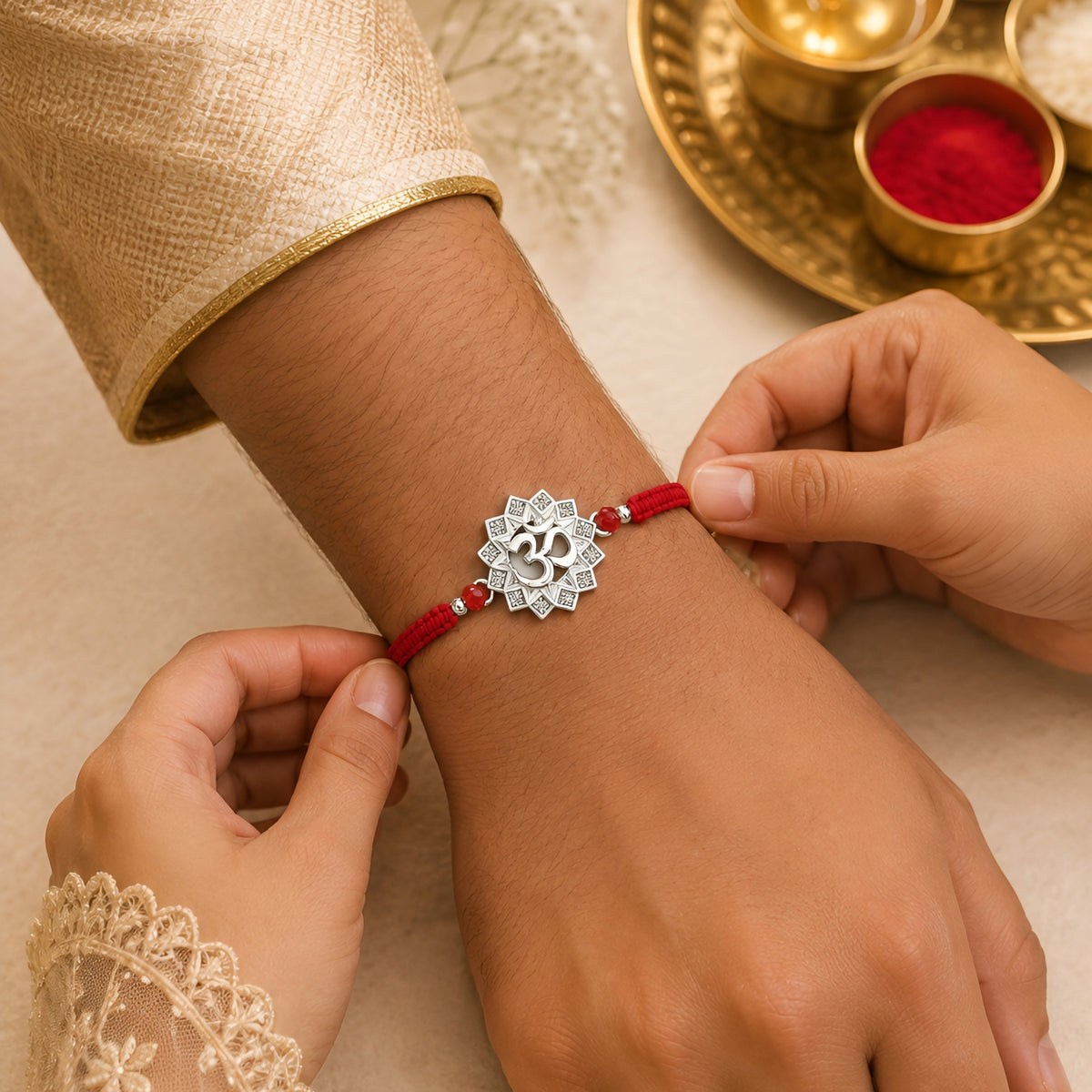 Om Silver Rakhi | Lotus Design Rakhi for Brother