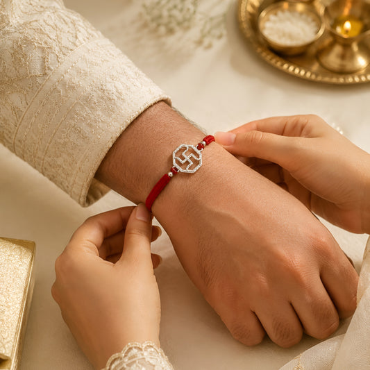Swastik 925 Silver Rakhi | Spiritual Rakhi for Brother