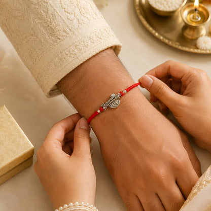 Shree Ram Silver Rakhi – Traditional Red Thread Rakhi