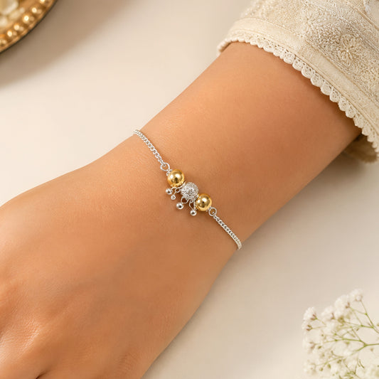 Blue Evil Eye & Gold Bead Silver Bhabhi Rakhi