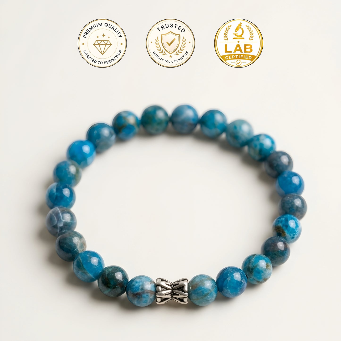 Lab Certified Blue Apatite gemstone bracelet with genuine 92.5 sterling silver bead, handcrafted natural gemstone bracelet for men and women.