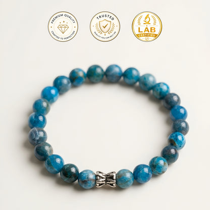 Lab Certified Blue Apatite gemstone bracelet with genuine 92.5 sterling silver bead, handcrafted natural gemstone bracelet for men and women.