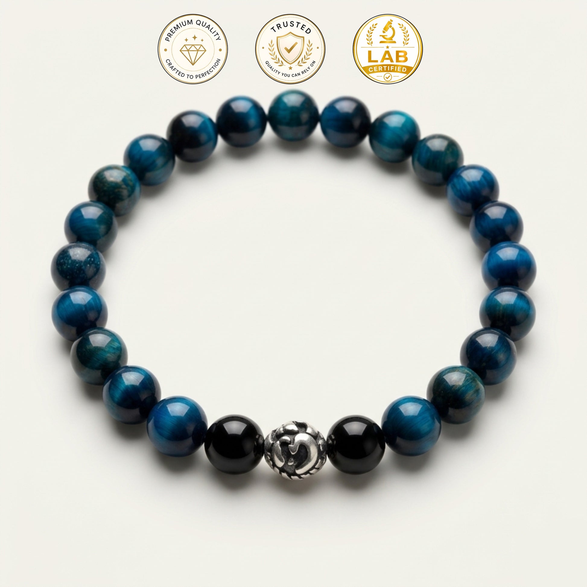 Lab Certified Blue Tiger Eye gemstone bracelet with genuine 92.5 sterling silver bead, handcrafted natural gemstone bracelet for men and women.