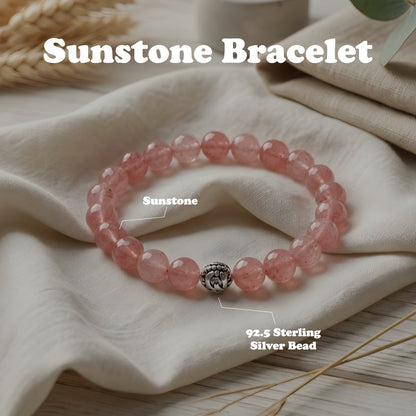 Lab Certified Sunstone gemstone bracelet with genuine 92.5 sterling silver bead, handcrafted natural gemstone bracelet for men and women.