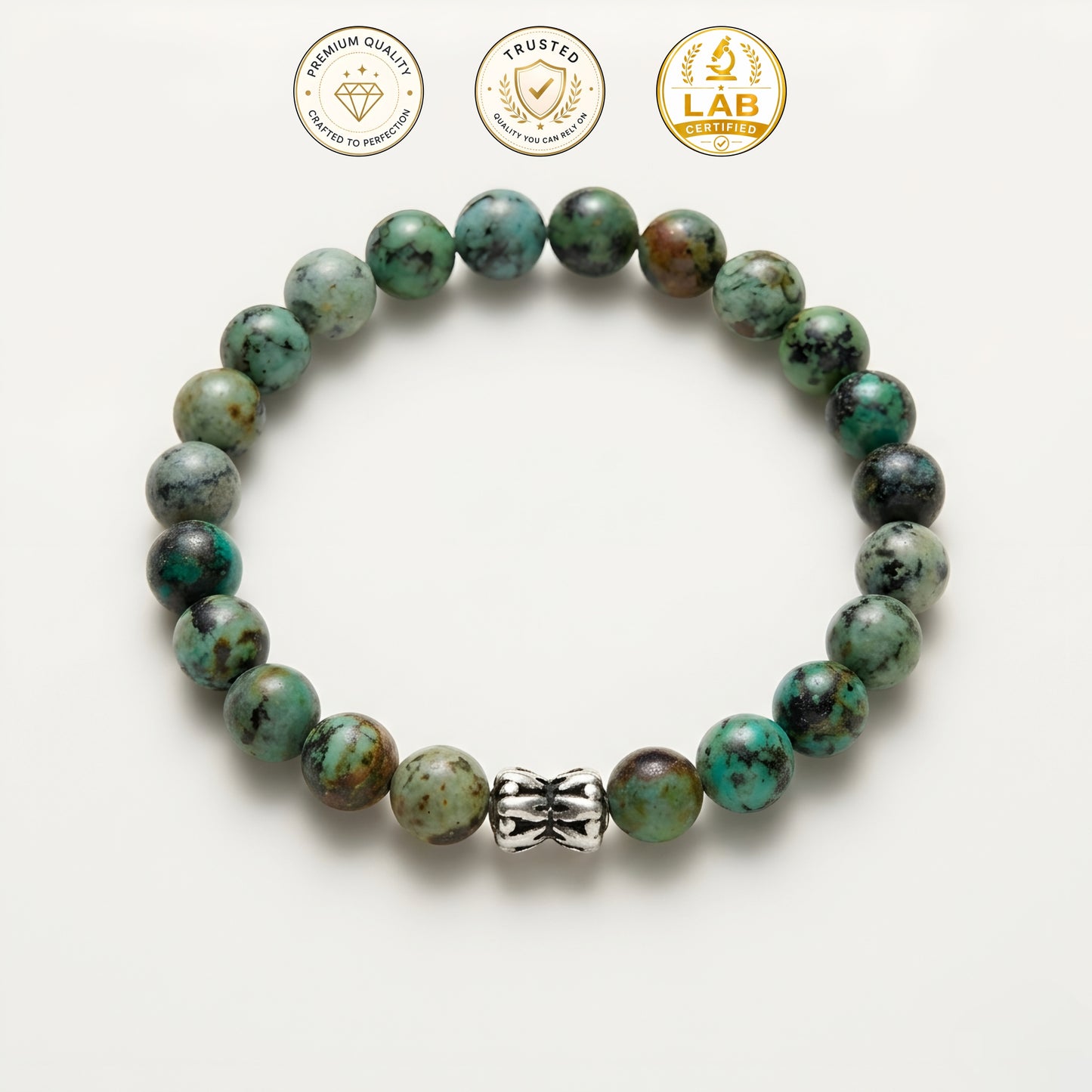 African Turquoise Bracelet with 92.5 Sterling Silver Bead (Lab Certified)
