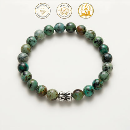 African Turquoise Bracelet with 92.5 Sterling Silver Bead (Lab Certified)