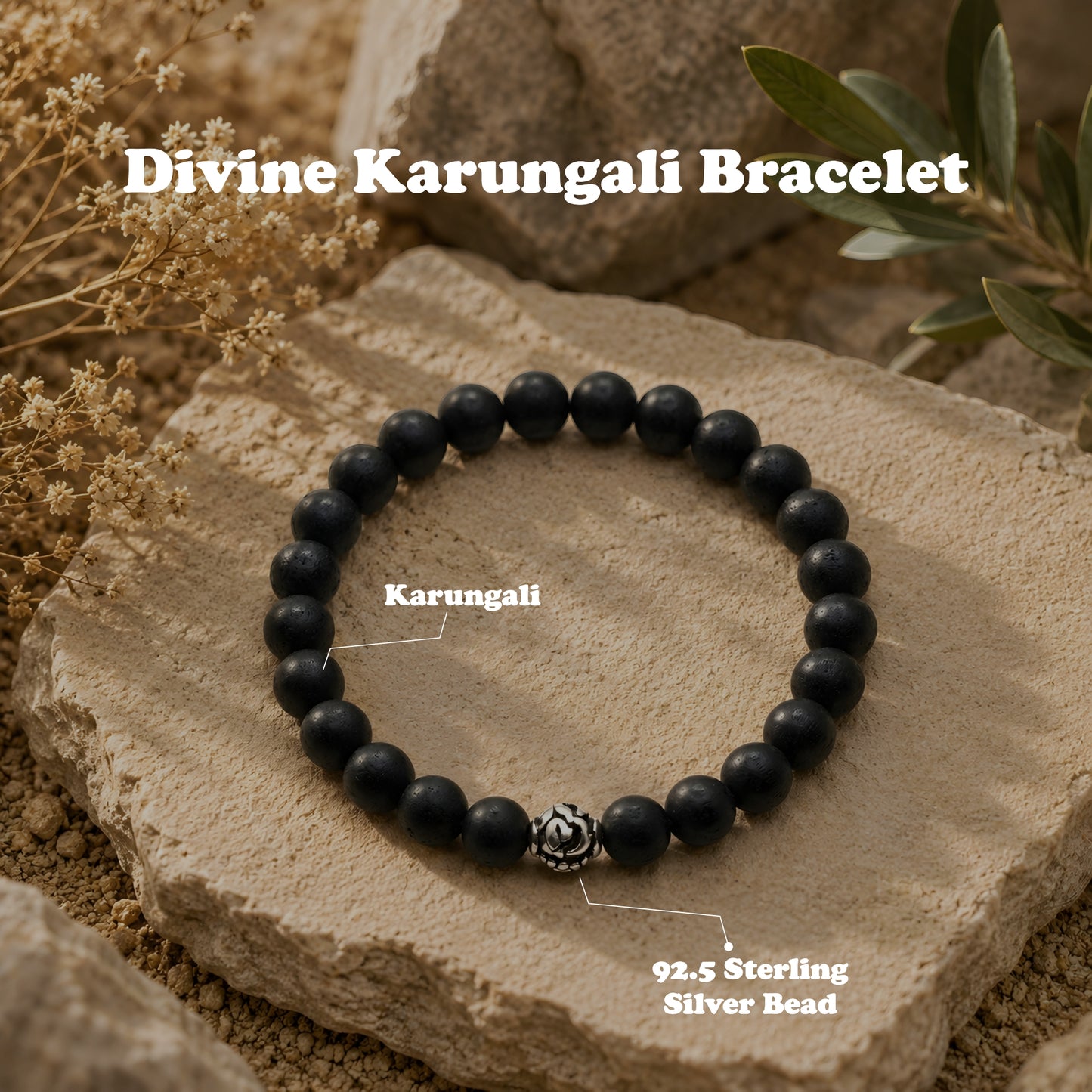 Lab Certified Divine Karungali (Black Ebony) wood bracelet with genuine 92.5 sterling silver bead, handcrafted natural wooden bracelet for men and women.