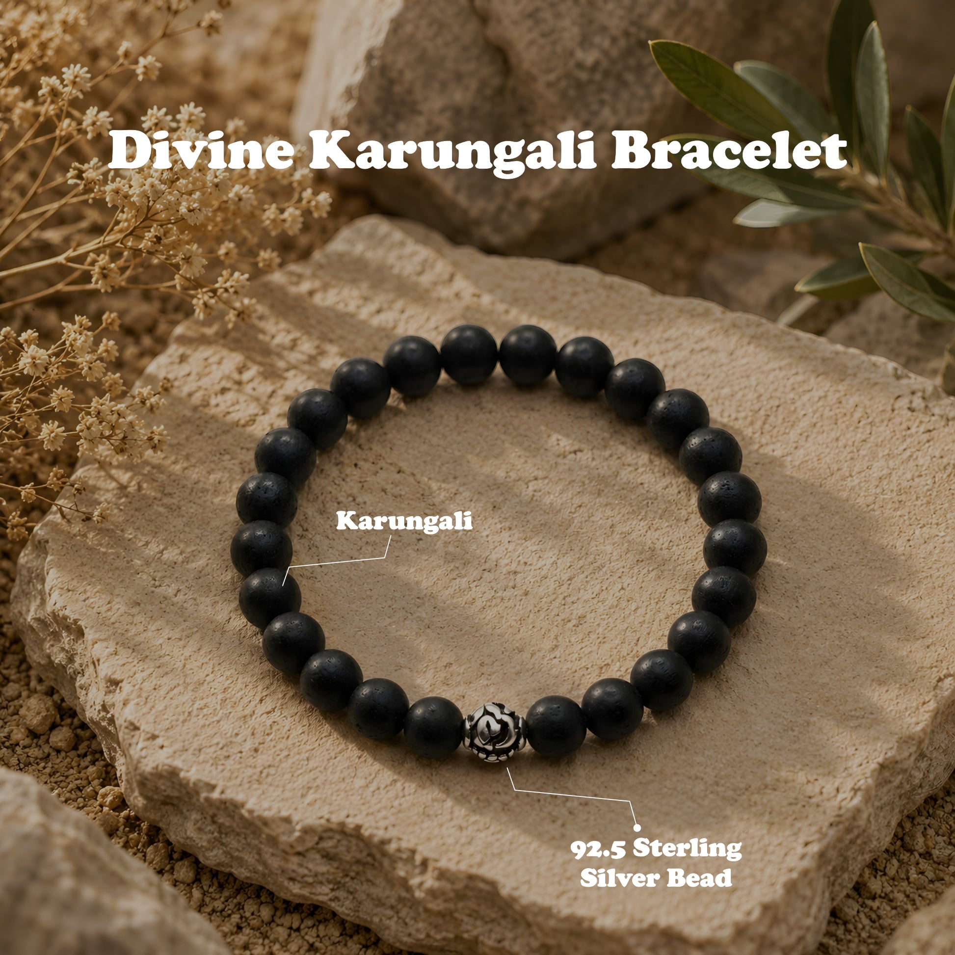 Lab Certified Divine Karungali (Black Ebony) wood bracelet with genuine 92.5 sterling silver bead, handcrafted natural wooden bracelet for men and women.