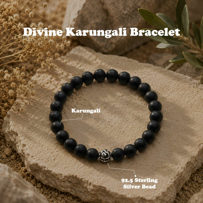 Lab Certified Divine Karungali (Black Ebony) wood bracelet with genuine 92.5 sterling silver bead, handcrafted natural wooden bracelet for men and women.