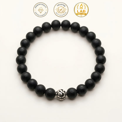 Lab Certified Divine Karungali (Black Ebony) wood bracelet with genuine 92.5 sterling silver bead, handcrafted natural wooden bracelet for men and women.