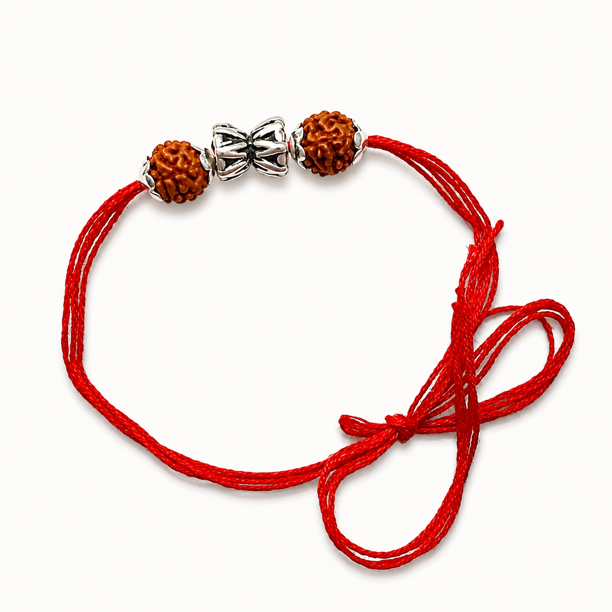 Silver Damru Rakhi with original Rudraksha beads and red thread for Raksha Bandhan