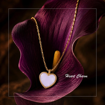 Lavender heart pendant necklace with a gold-tone chain, elegant minimalist daily wear jewellery for women.