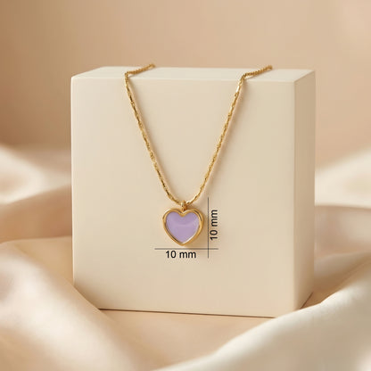Lavender heart pendant necklace with a gold-tone chain, elegant minimalist daily wear jewellery for women.